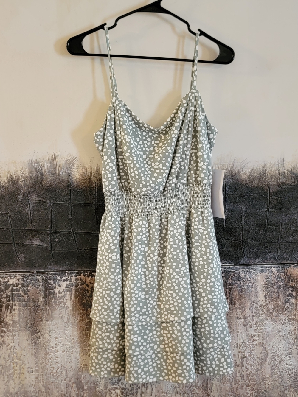 Honey and Rosie Sage Green Dot Tiered Dress